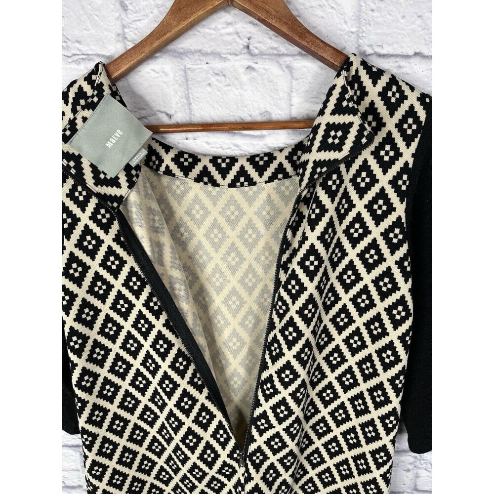MAEVE Women's Black Cream Geometric Print Shift Dress Small - Picture 5 of 6